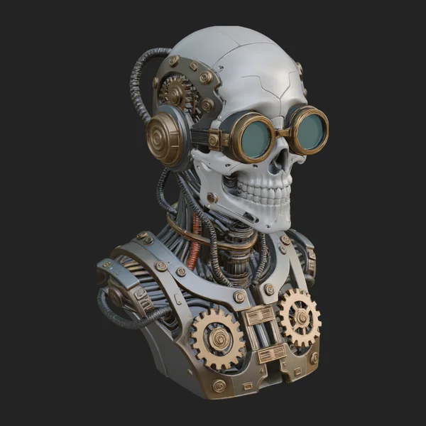Steampunk Goggle Skull Bust Statue Design 1