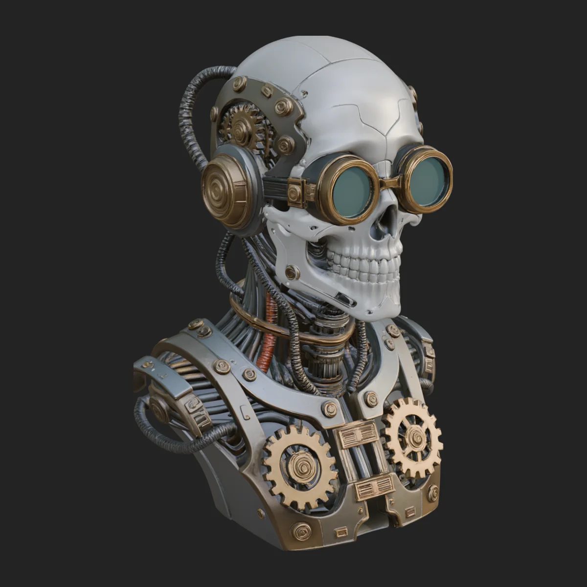 Steampunk Goggle Skull Bust Statue Design 1