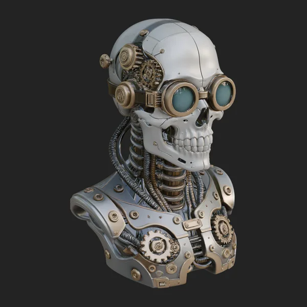 Steampunk Goggle Skull Bust Statue Design 2