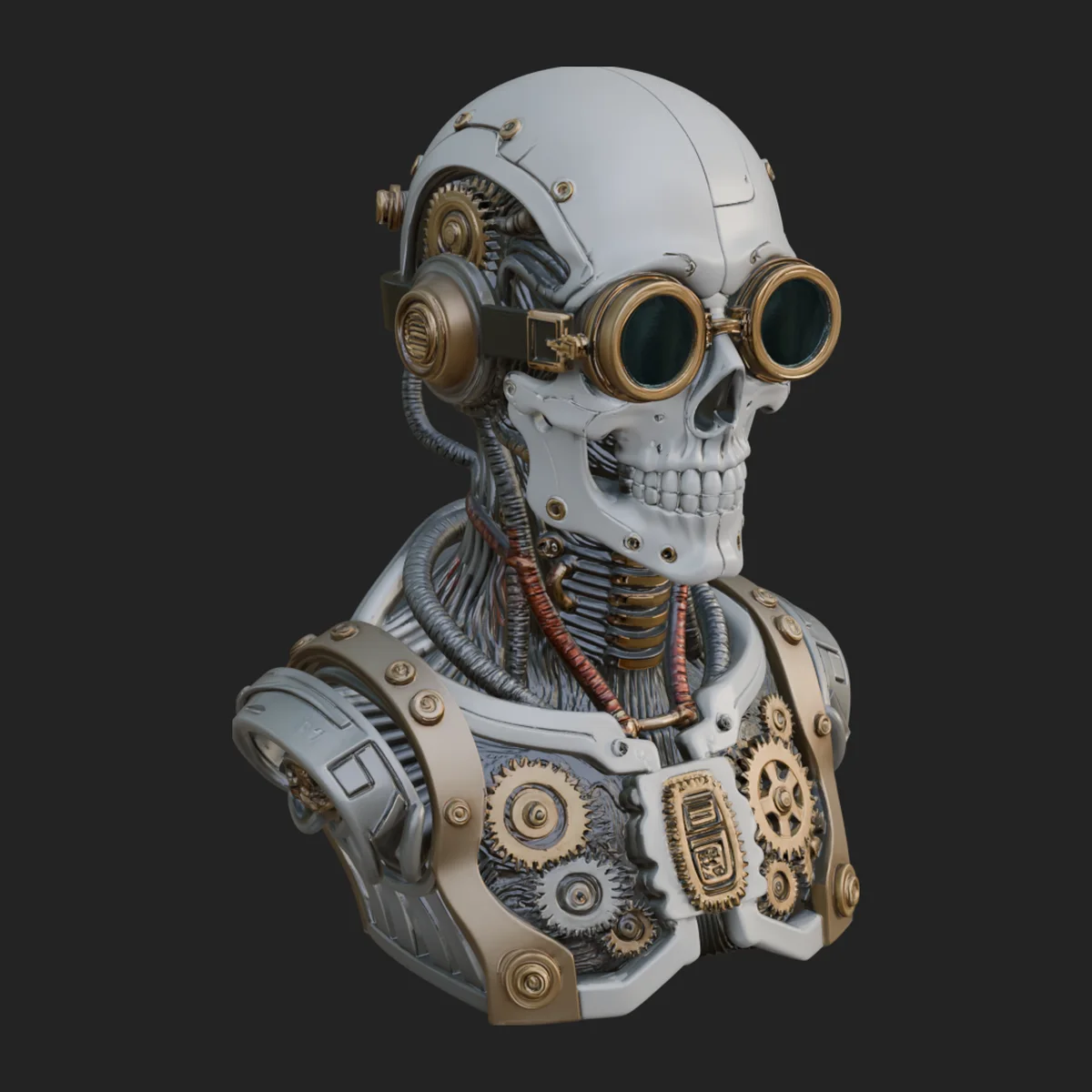 Steampunk Goggle Skull Bust Statue Design 3