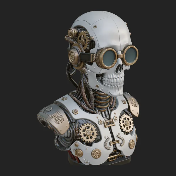 Steampunk Goggle Skull Bust Statue Design 4