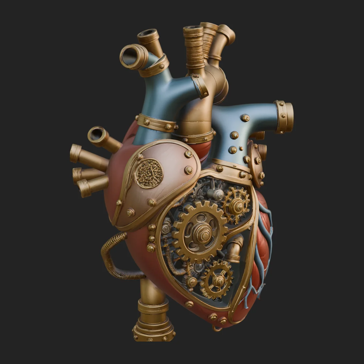 Steampunk Mechanical Heart Statue Design 11
