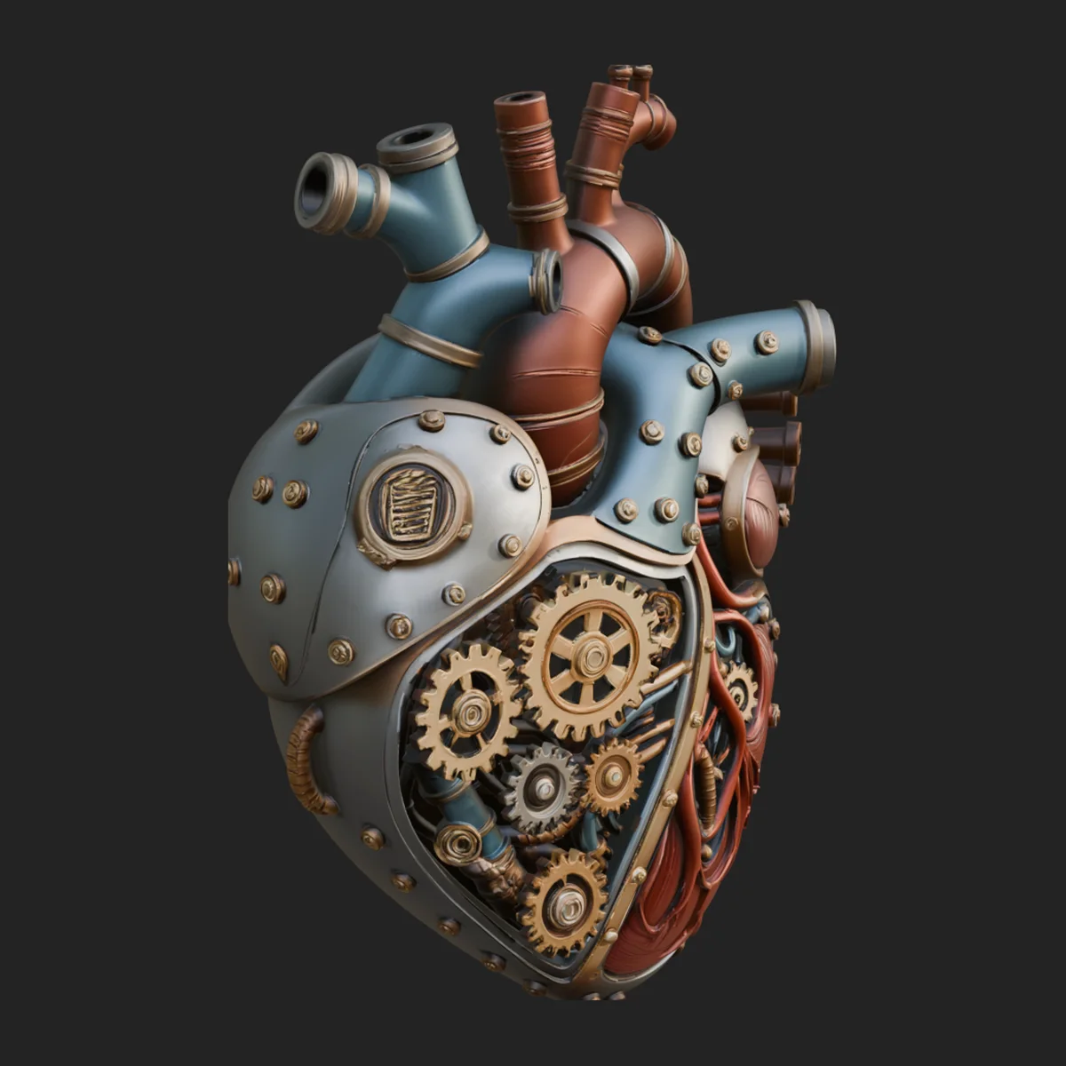 Steampunk Mechanical Heart Statue Design 6