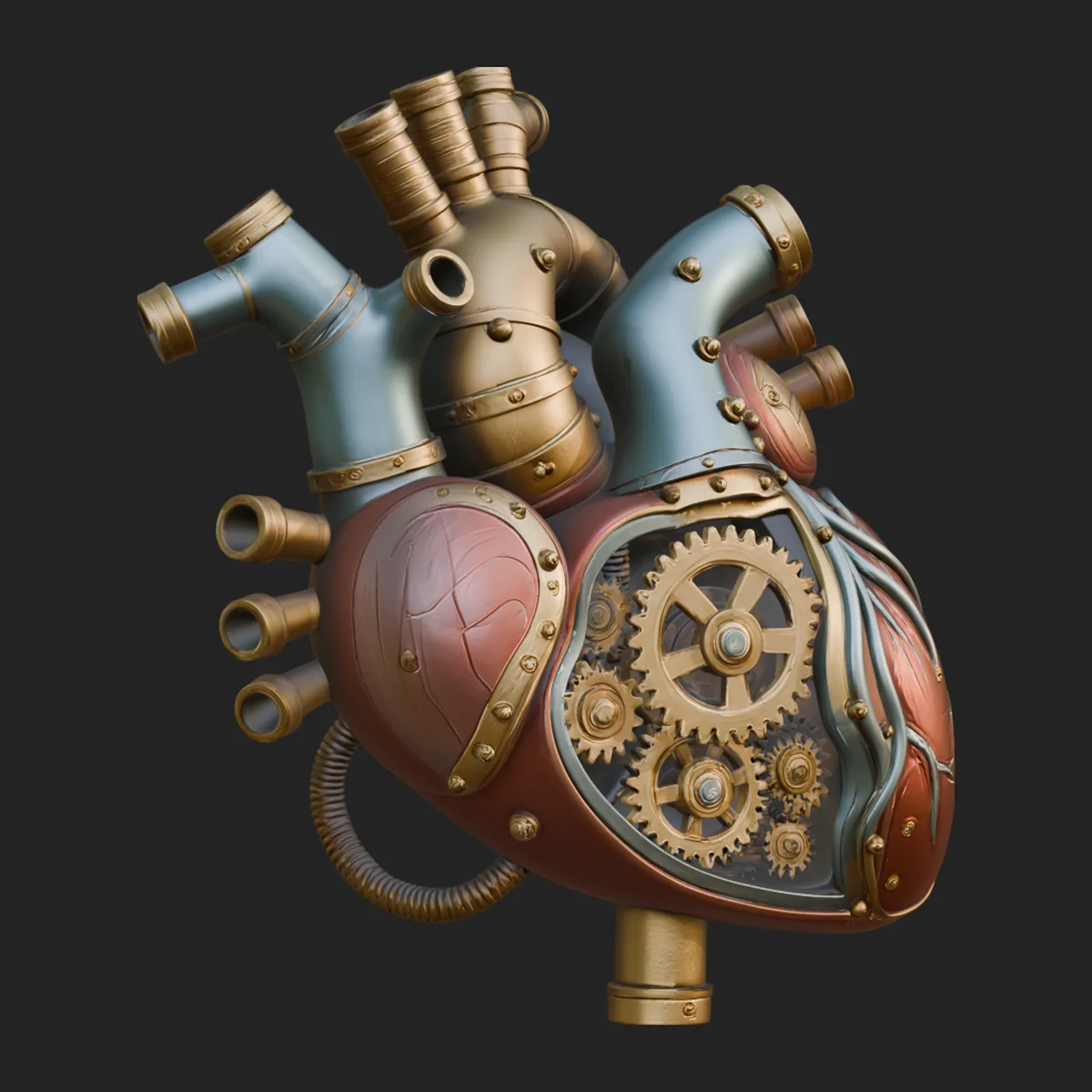 Steampunk Mechanical Heart Statue Design 7
