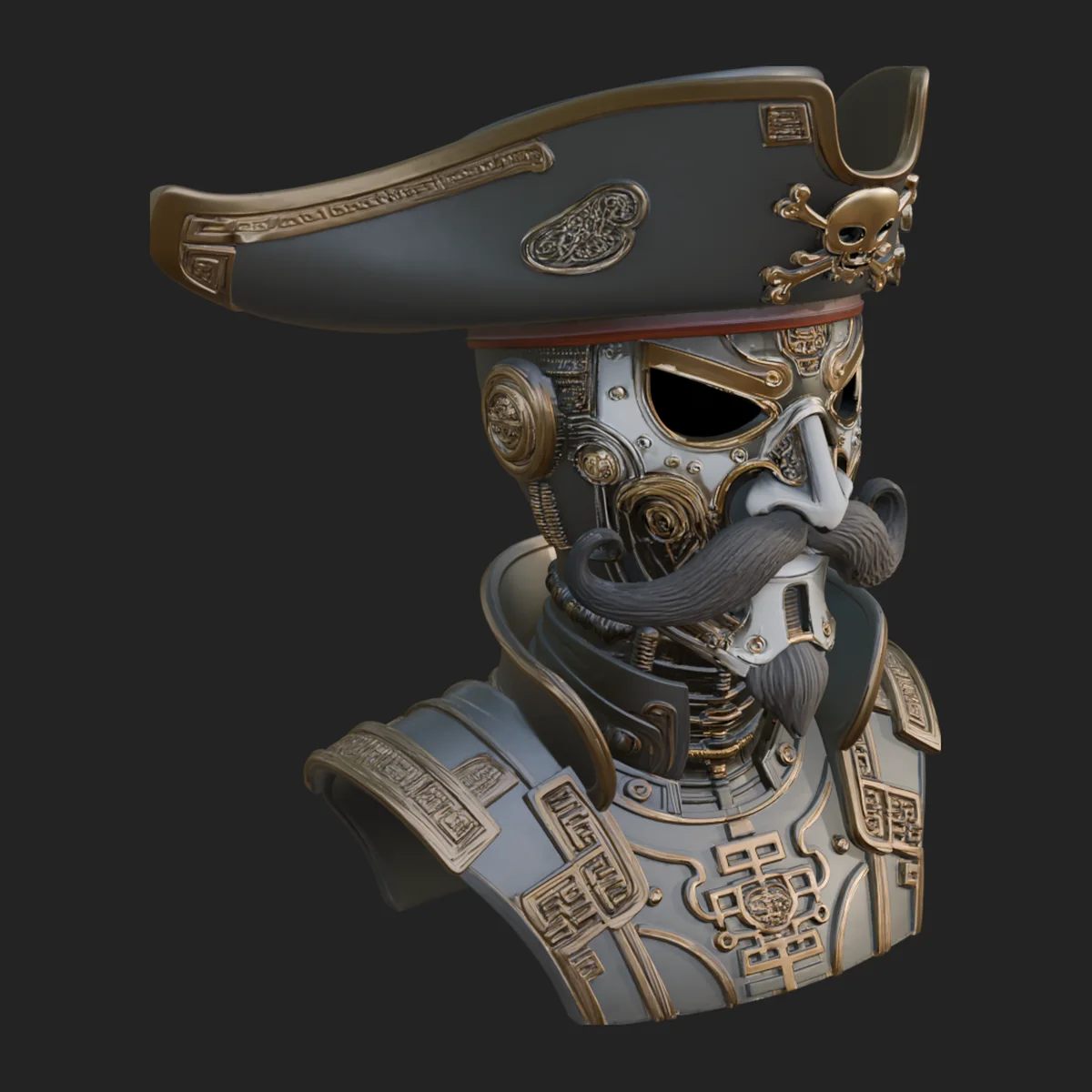 Steampunk Pirate Captain Bust Statue Design 1