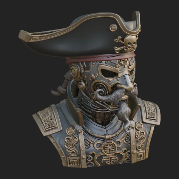 Steampunk Pirate Captain Bust Statue Design 2