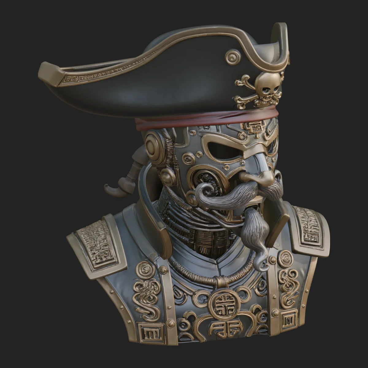 Steampunk Pirate Captain Bust Statue Design 2