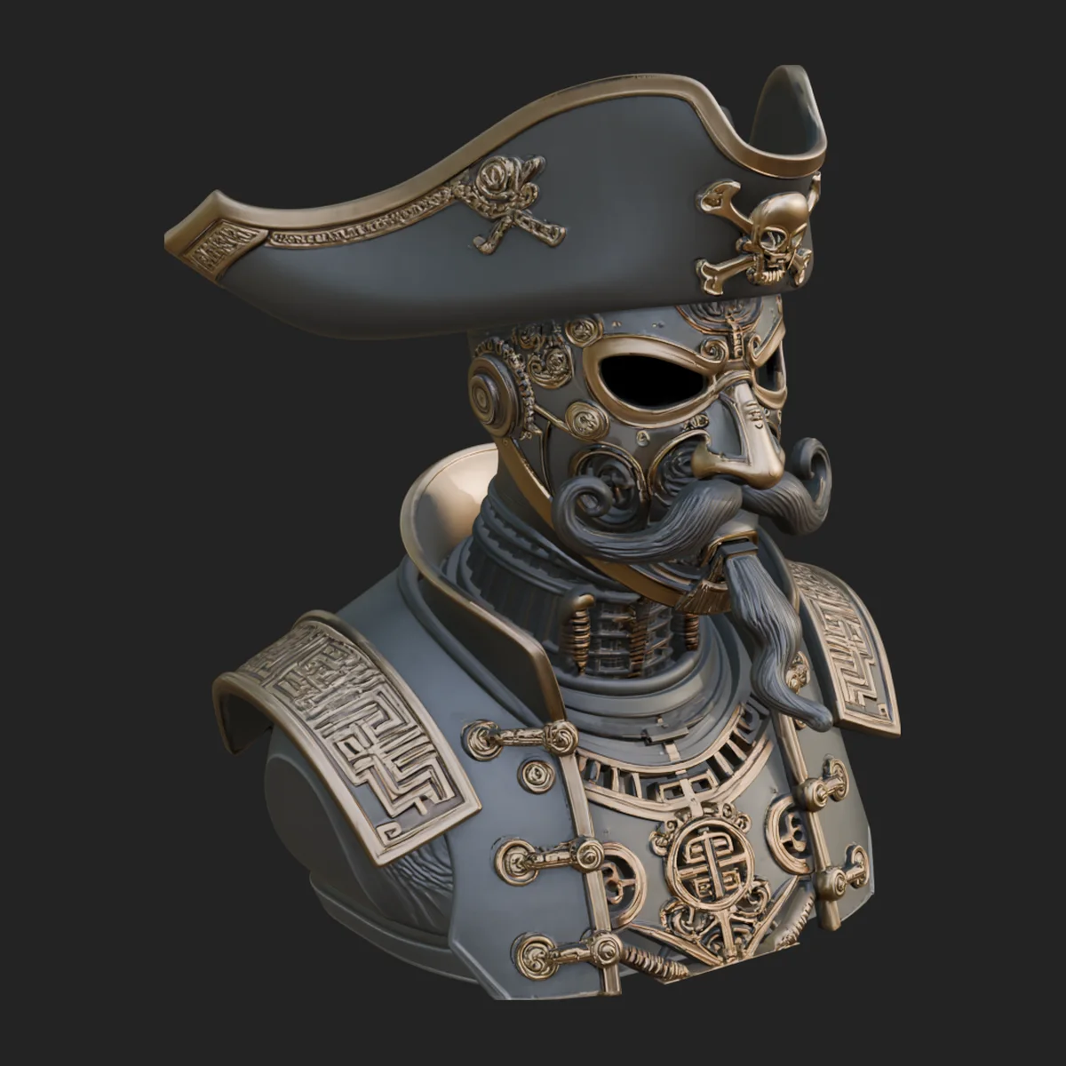 Steampunk Pirate Captain Bust Statue Design 3