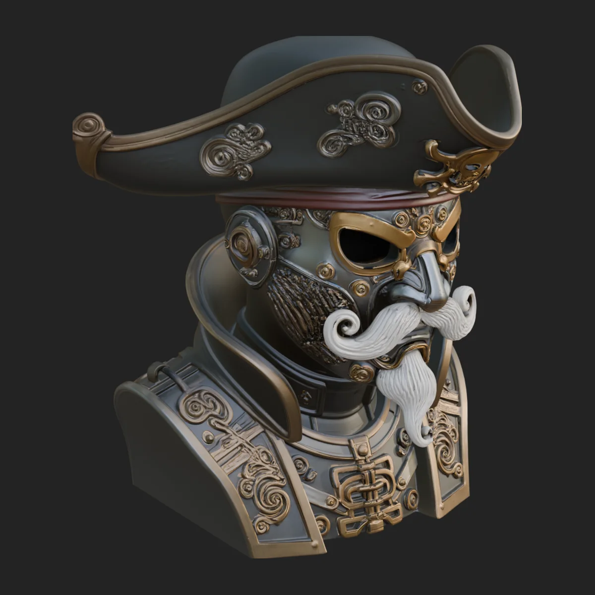 Steampunk Pirate Captain Bust Statue Design 4