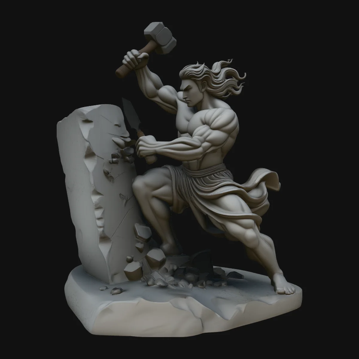Stone Carver with Hammer Statue Design 1
