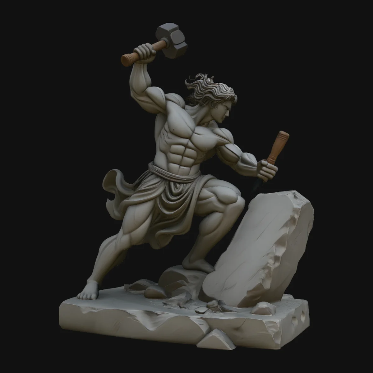 Stone Carver with Hammer Statue Design 2