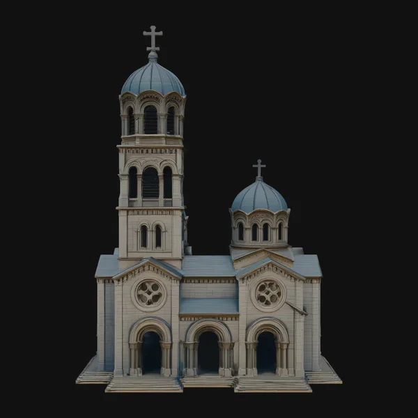 Stone Church with Bell Tower Model Design 2