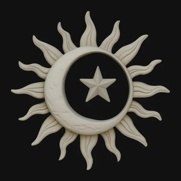 Sun and Crescent Moon Medallion Pendant Design 2