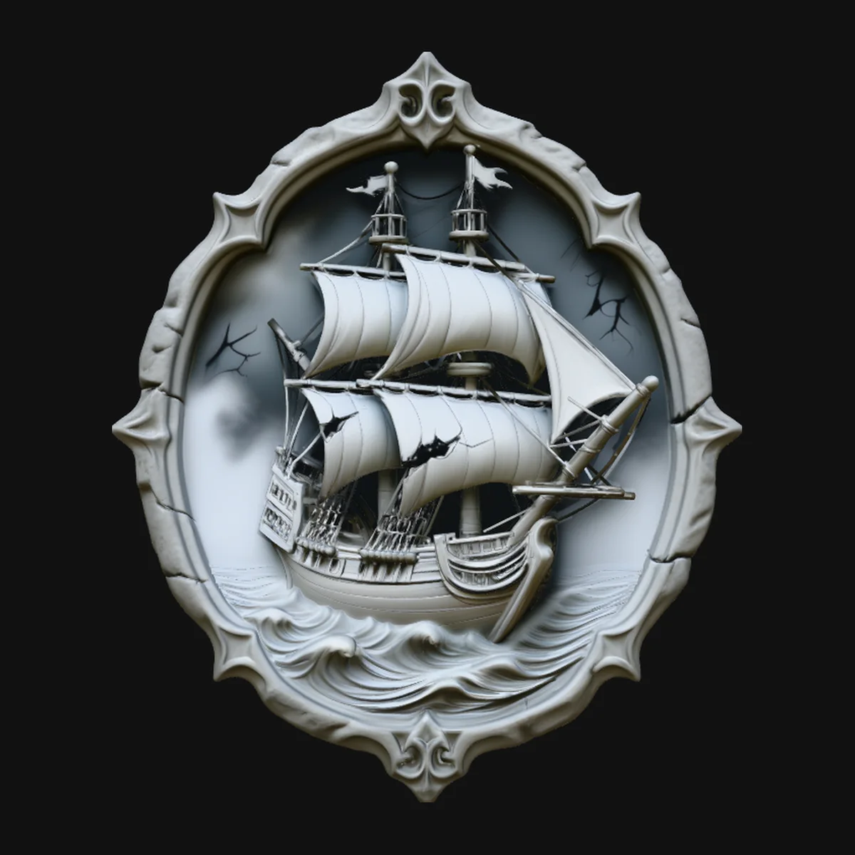 Tall Ship Relief Medallion Pendant