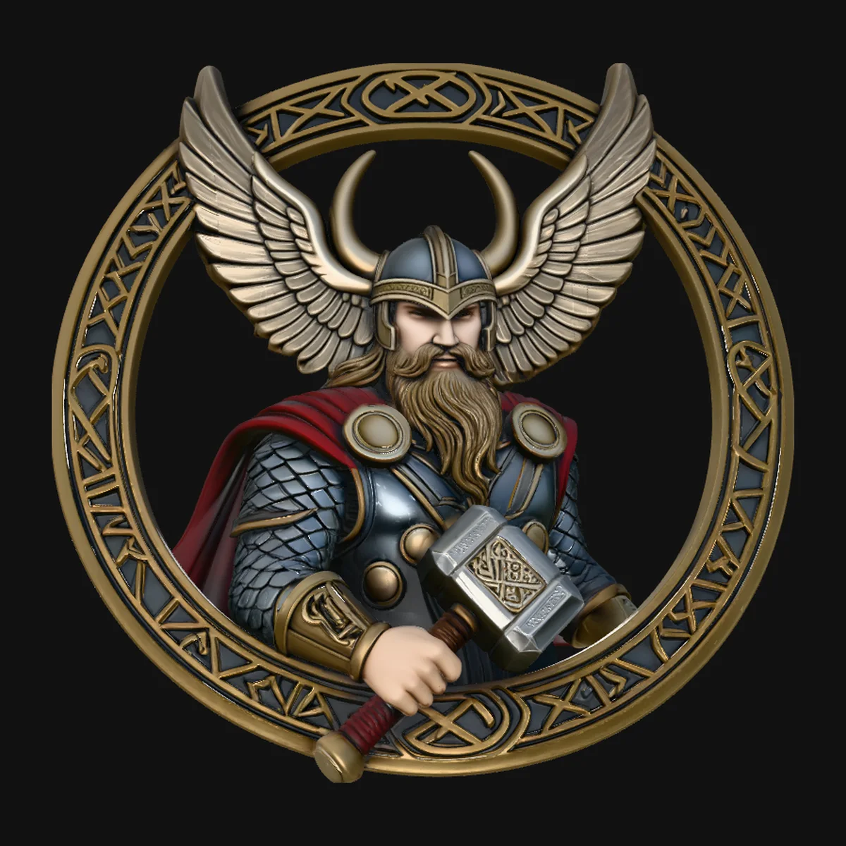 Thor with Hammer Relief Medallion Pendant Design 1