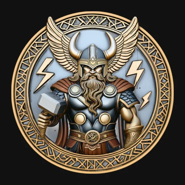 Thor with Hammer Relief Medallion Pendant Design 2
