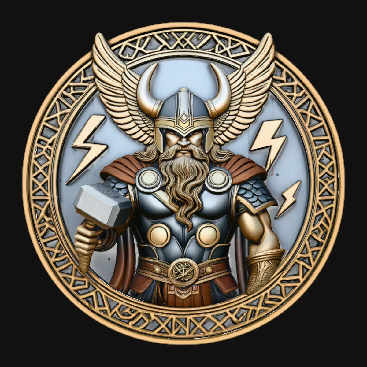 Thor with Hammer Relief Medallion Pendant Design 2