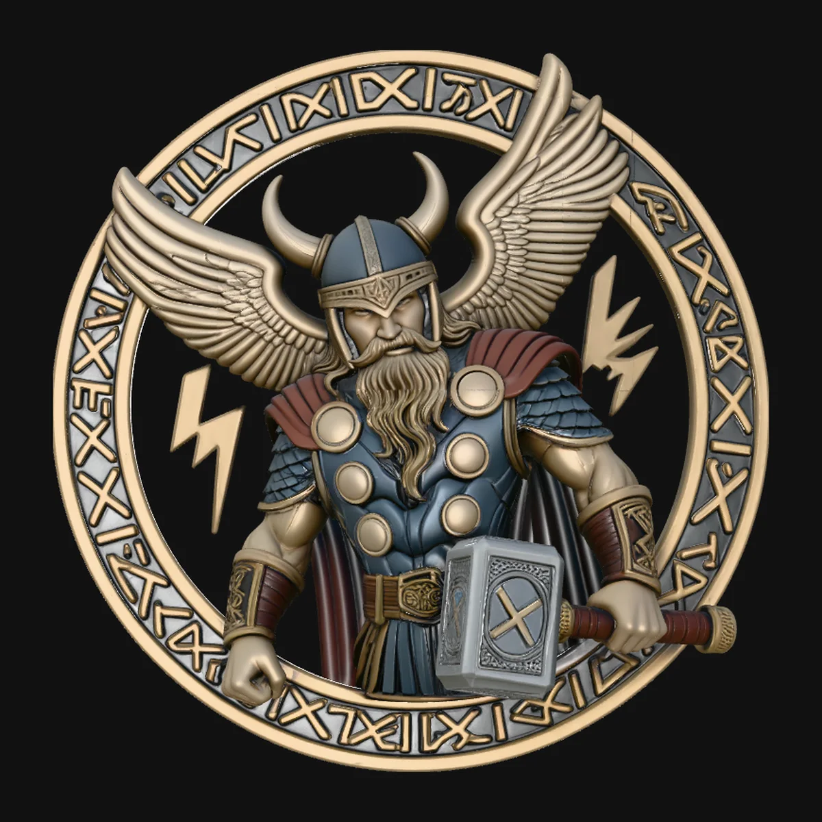 Thor with Hammer Relief Medallion Pendant Design 3
