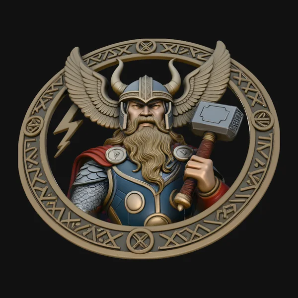 Thor with Hammer Relief Medallion Pendant Design 4