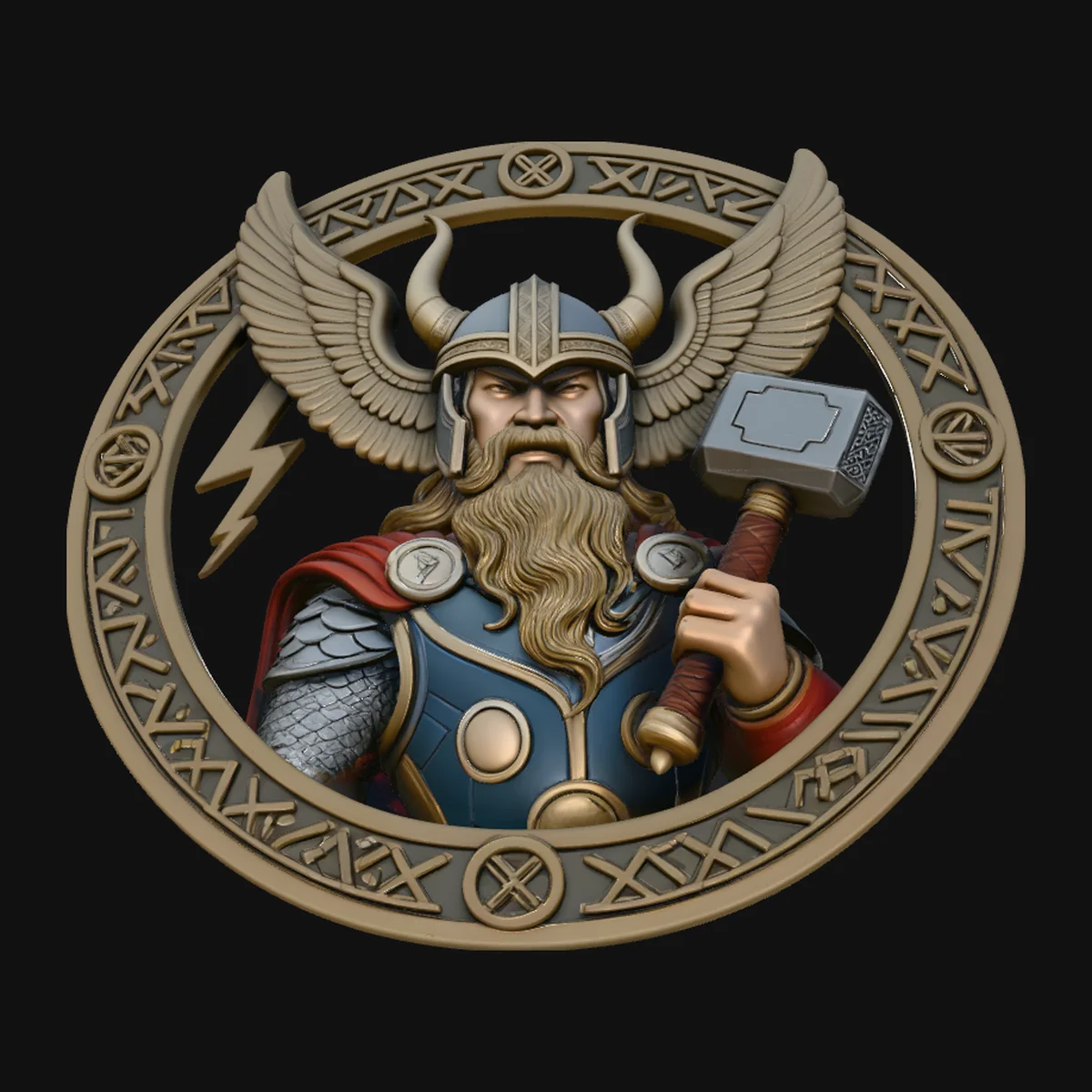 Thor with Hammer Relief Medallion Pendant Design 4