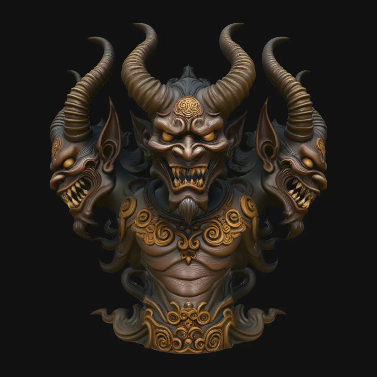 Three-Headed Demon Statue Design 1