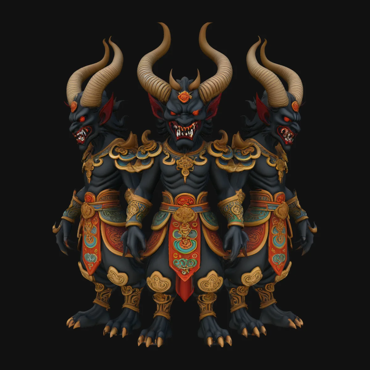 Three-Headed Demon Statue Design 2