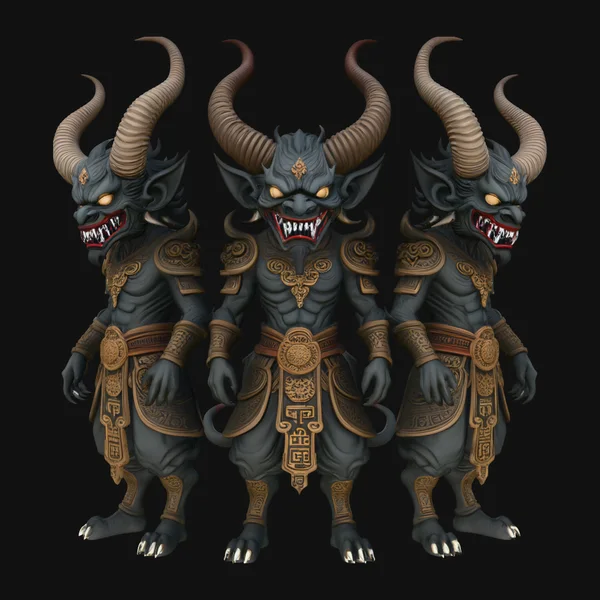 Three-Headed Demon Statue Design 3