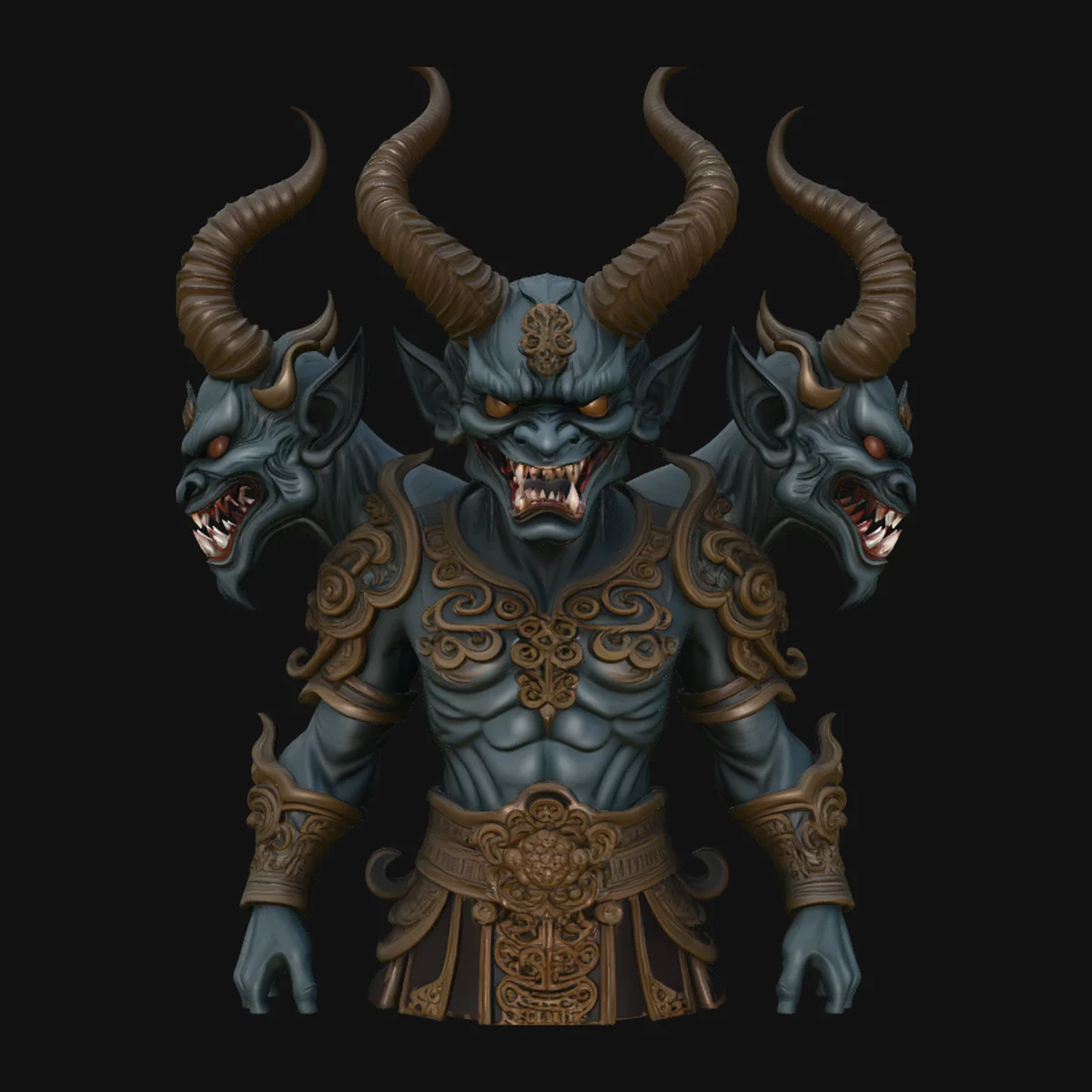 Three-Headed Demon Statue Design 4