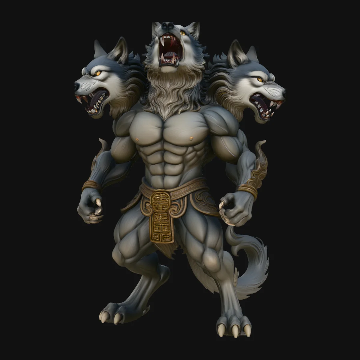 Three-Headed Werewolf Statue Design 1