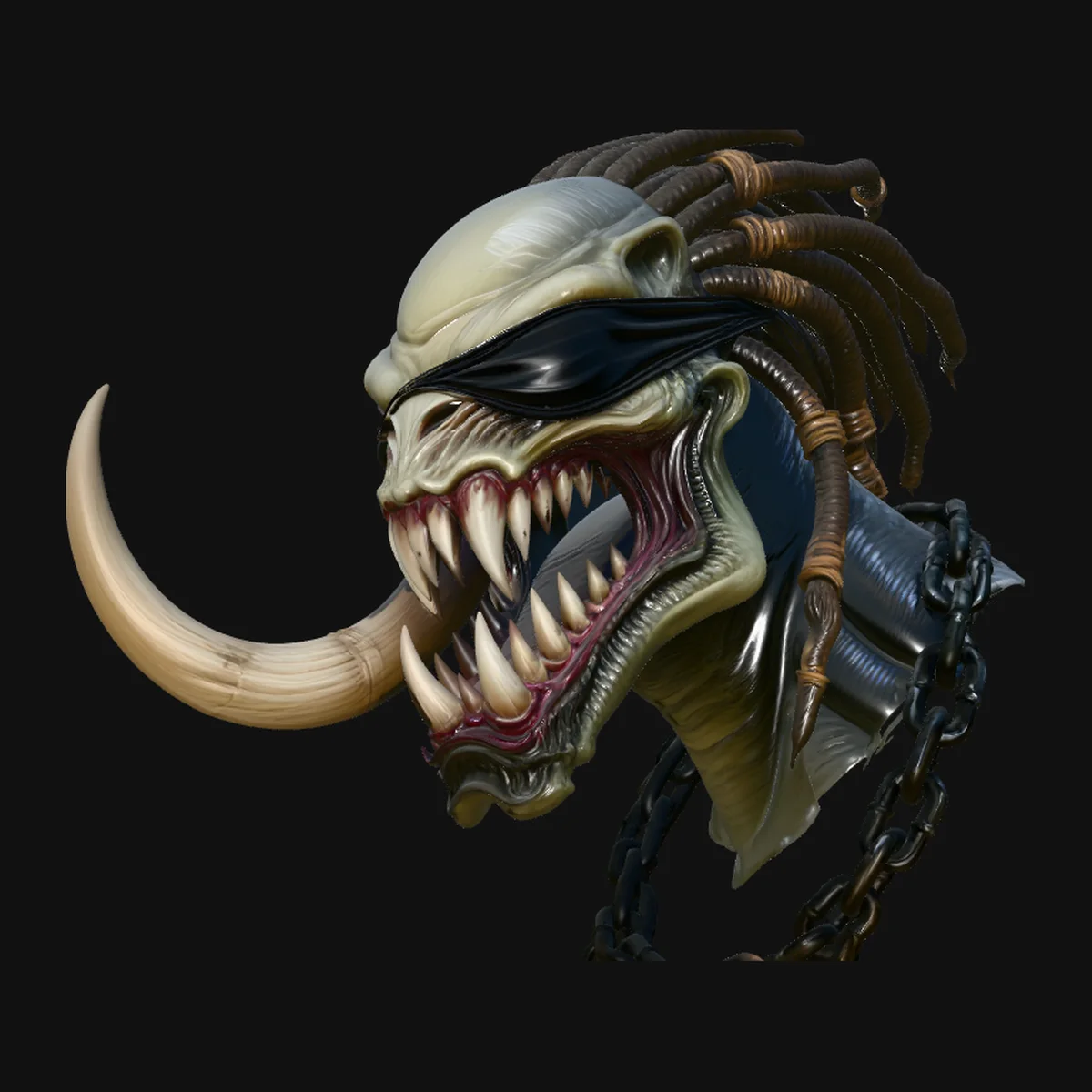 Tusked Alien Hunter Bust Statue Design 1