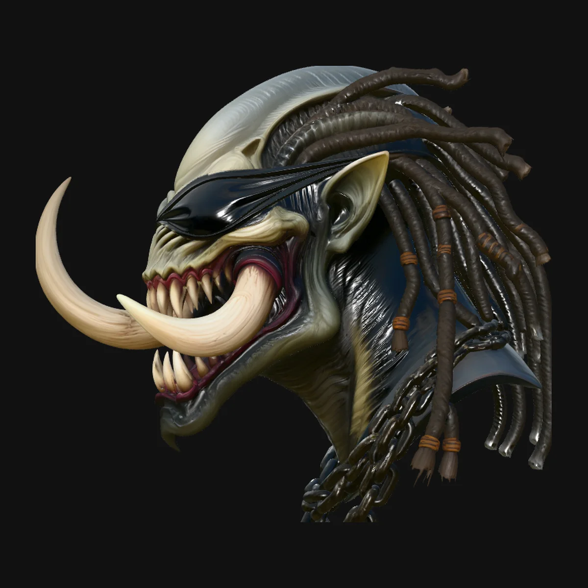 Tusked Alien Hunter Bust Statue Design 2