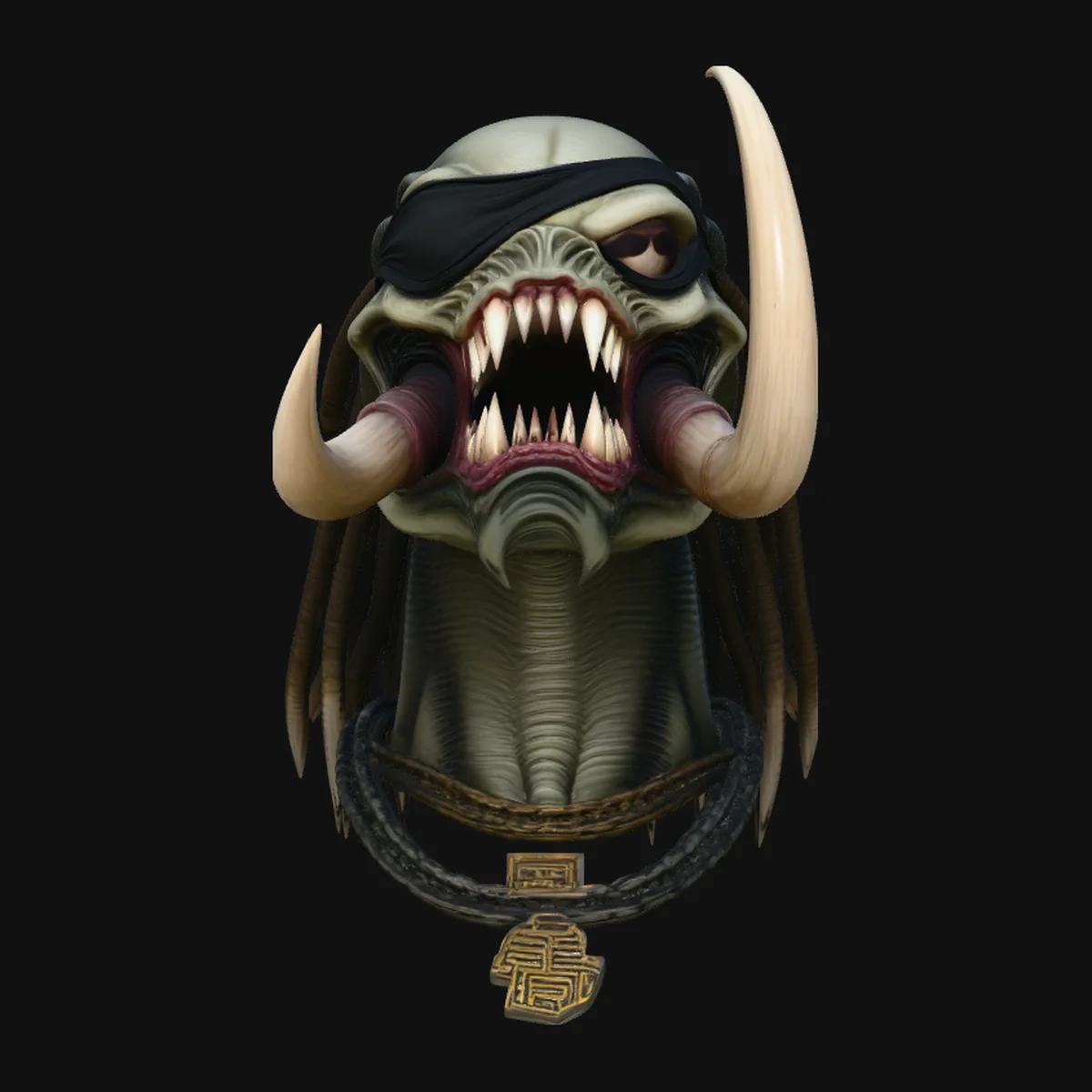 Tusked Alien Hunter Bust Statue Design 4