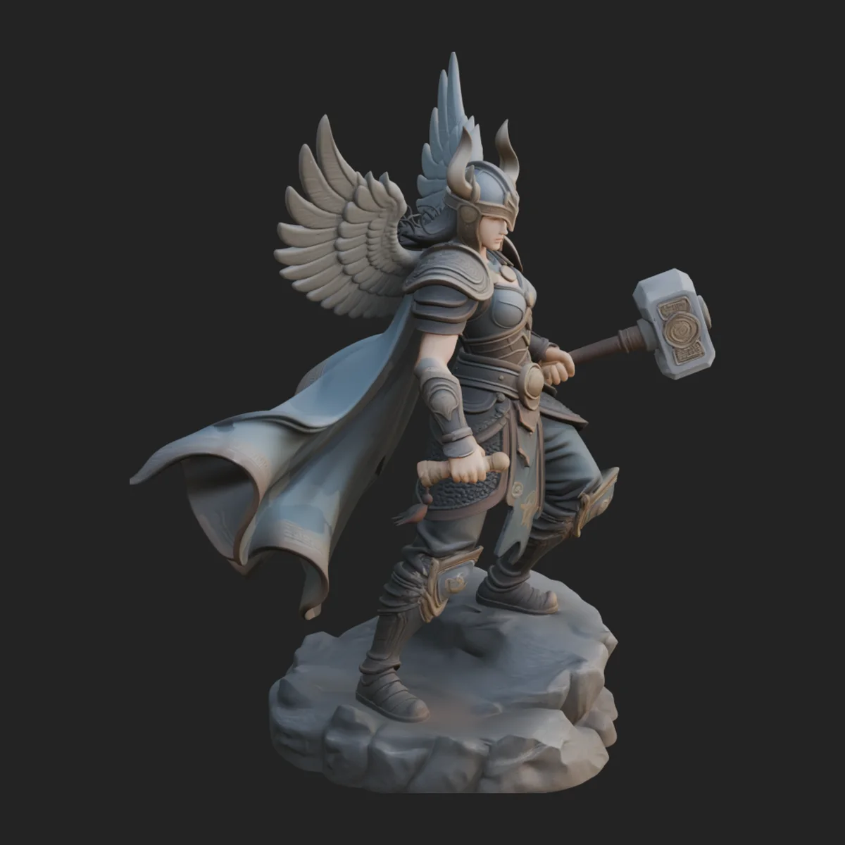 Valkyrie with Hammer Statue Design 1