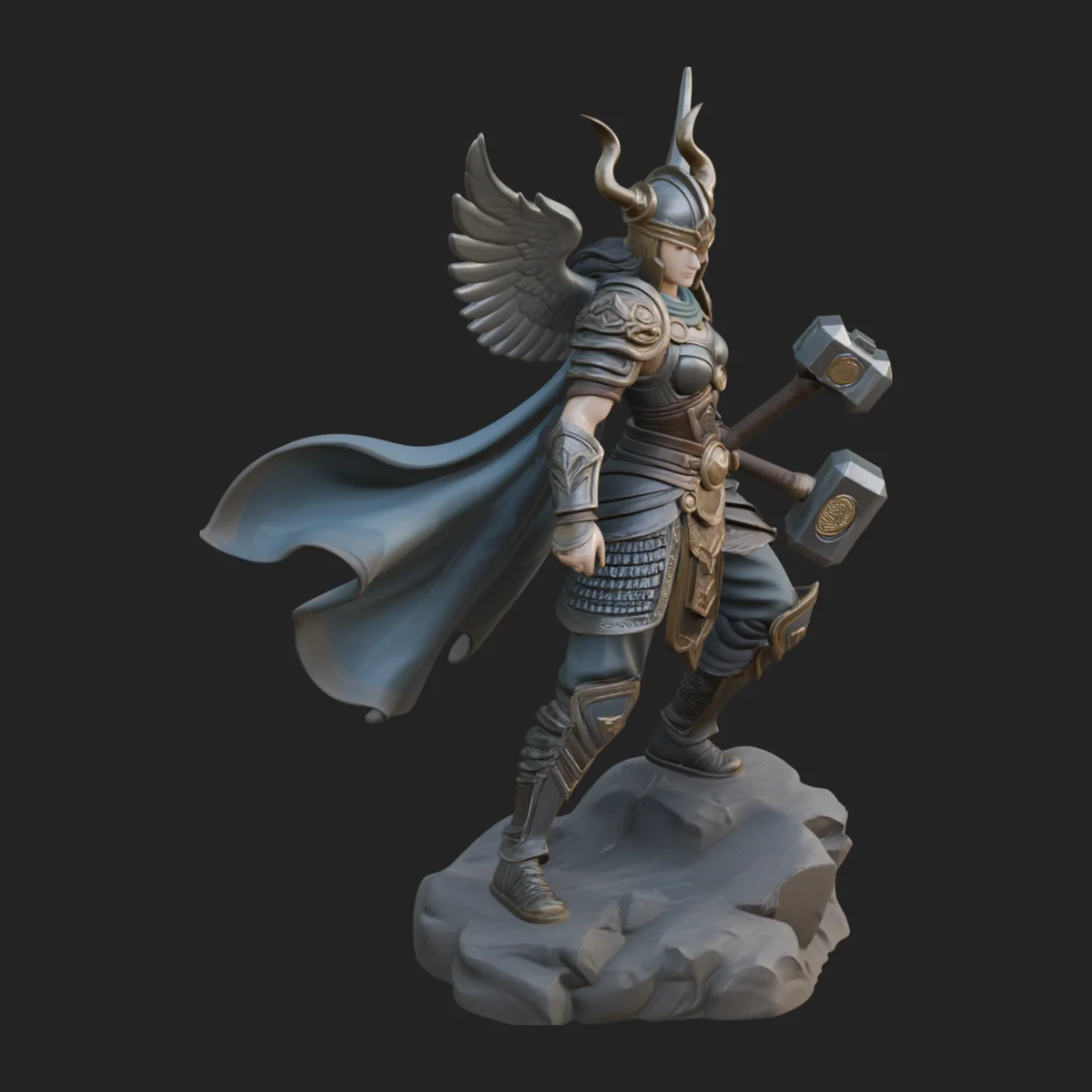 Valkyrie with Hammer Statue Design 2