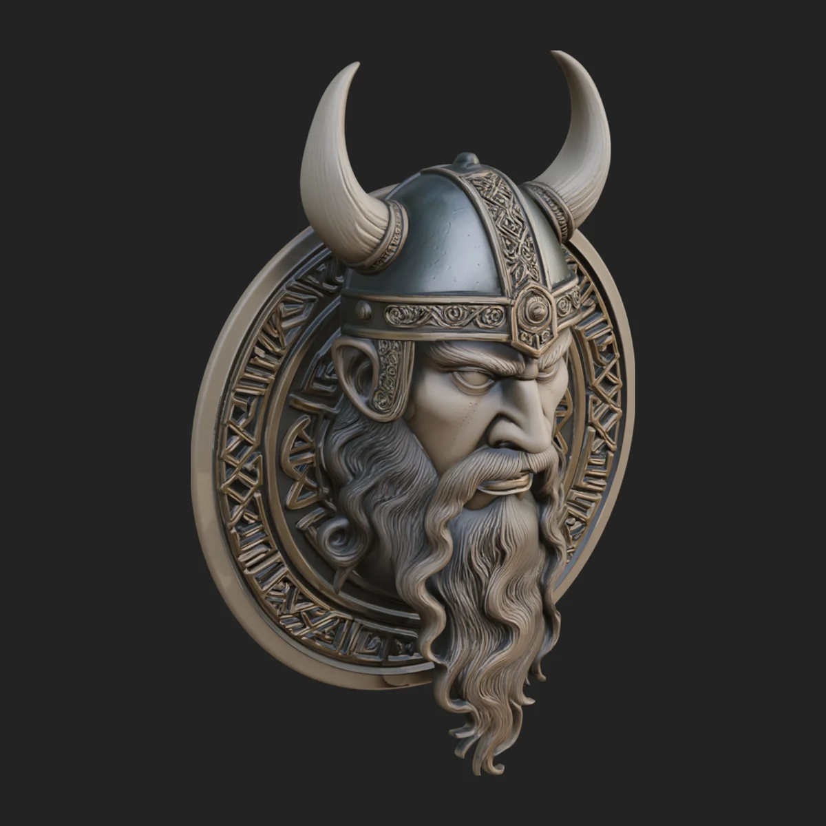 Viking Face Relief Medallion Pendant Design 2