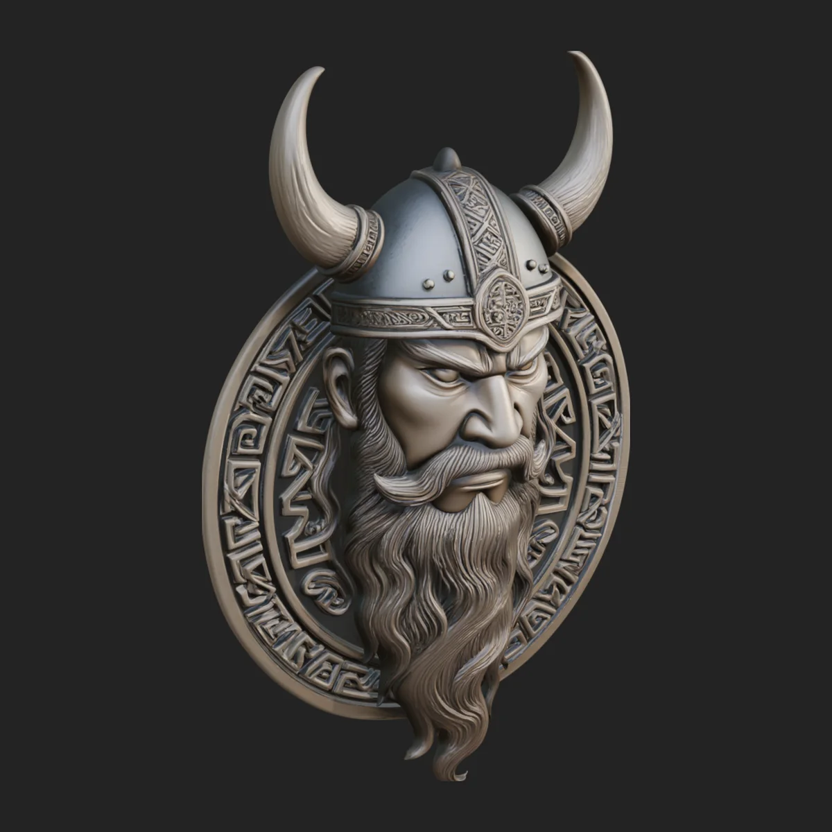 Viking Face Relief Medallion Pendant Design 3