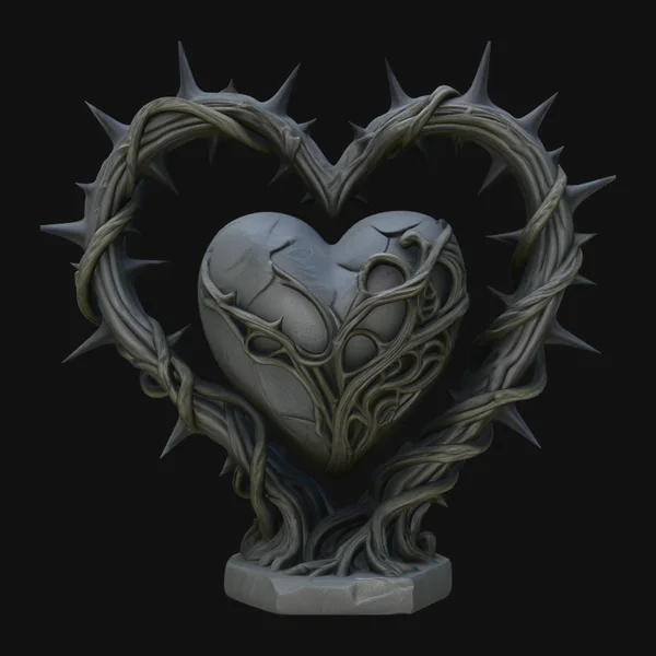 Vine-Wrapped Stone Heart Statue Design 1