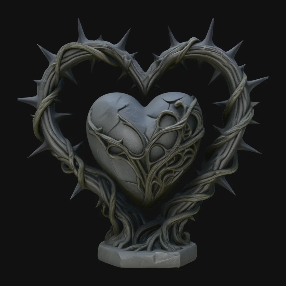 Vine-Wrapped Stone Heart Statue Design 1