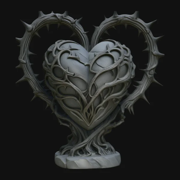 Vine-Wrapped Stone Heart Statue Design 2