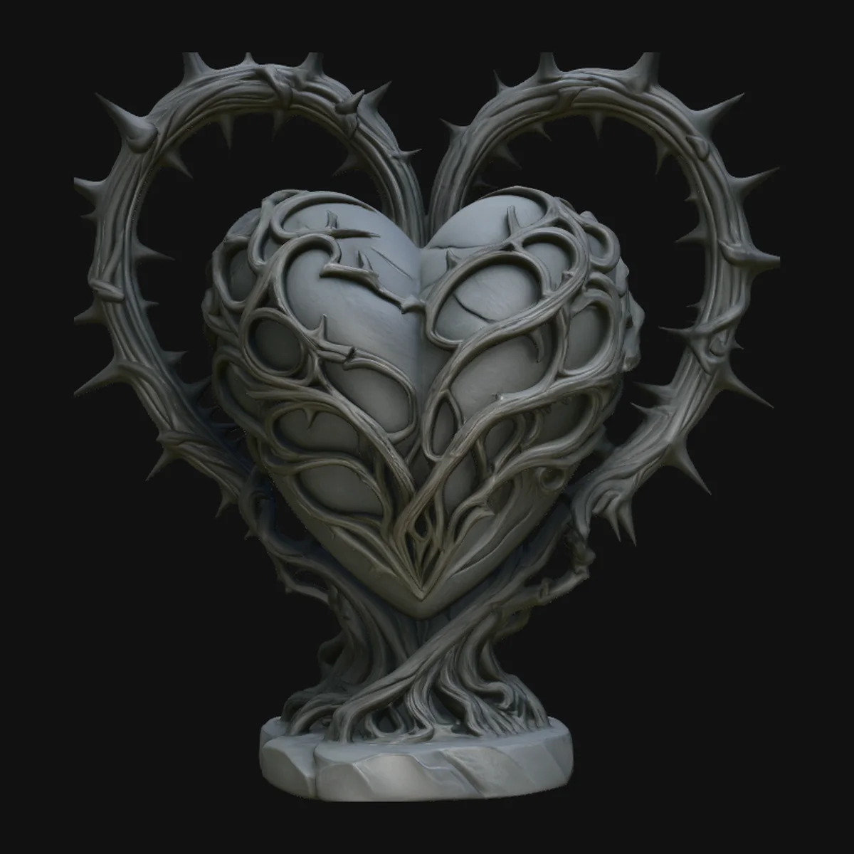 Vine-Wrapped Stone Heart Statue Design 2