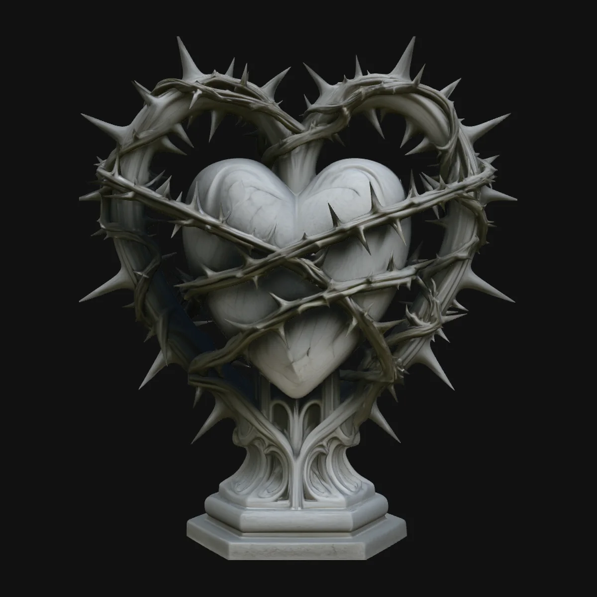 Vine-Wrapped Stone Heart Statue Design 3