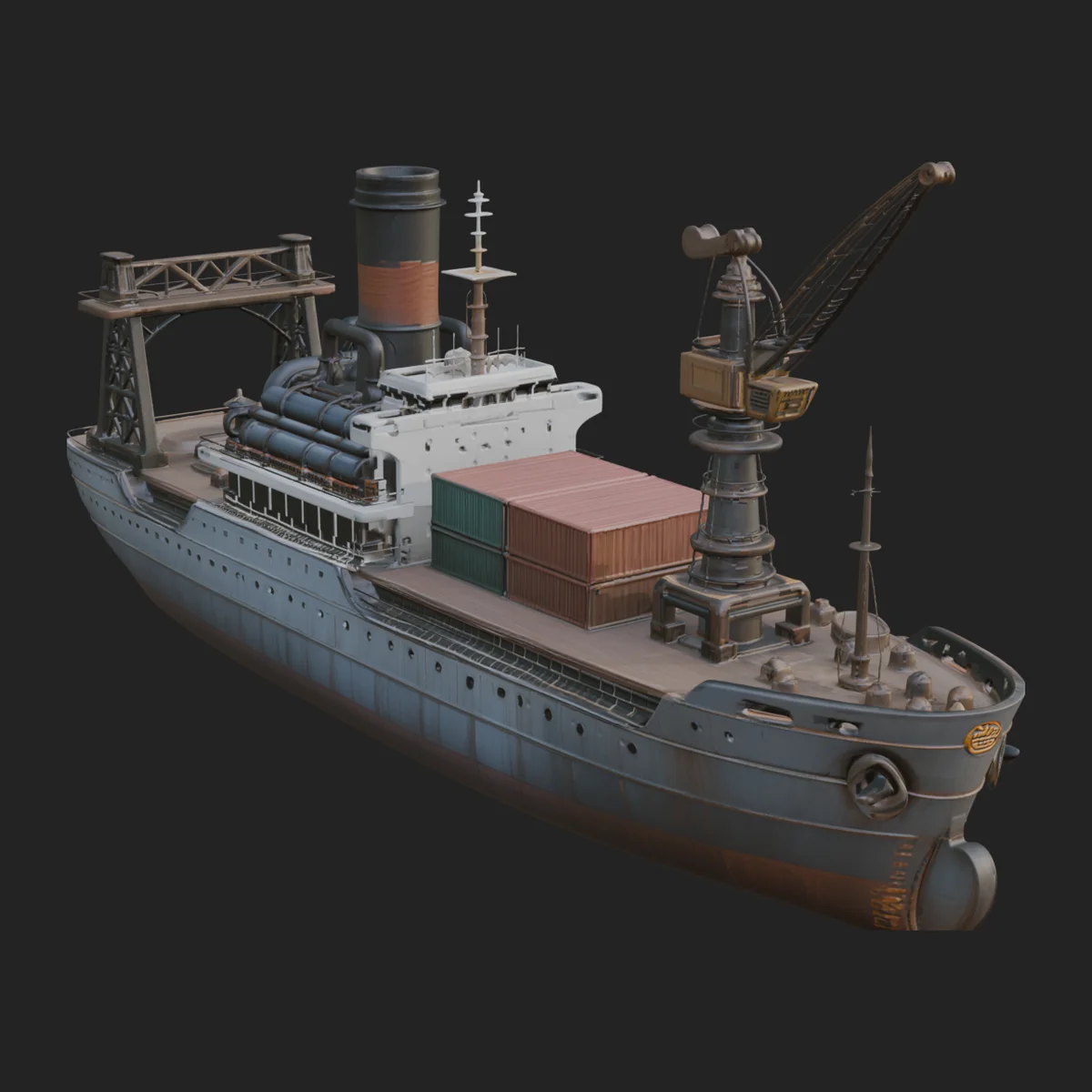 Vintage Cargo Steamer Model Design 2