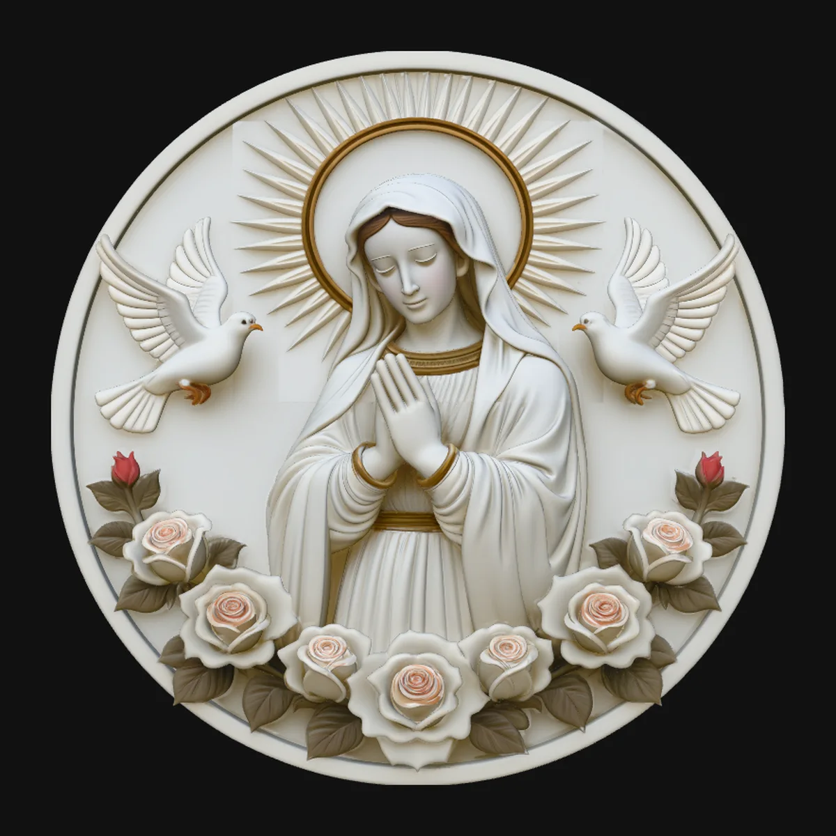 Virgin Mary Dove Relief Plaque Design 1