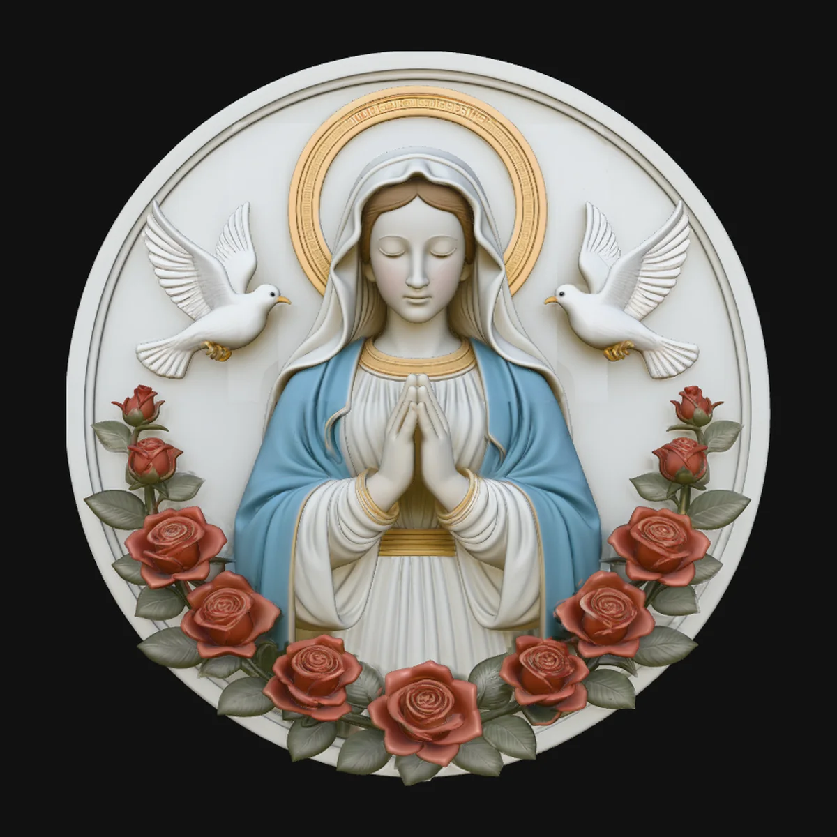 Virgin Mary Dove Relief Plaque Design 2