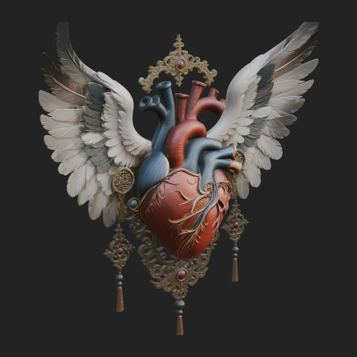 Winged Anatomical Heart Ornament Design 1