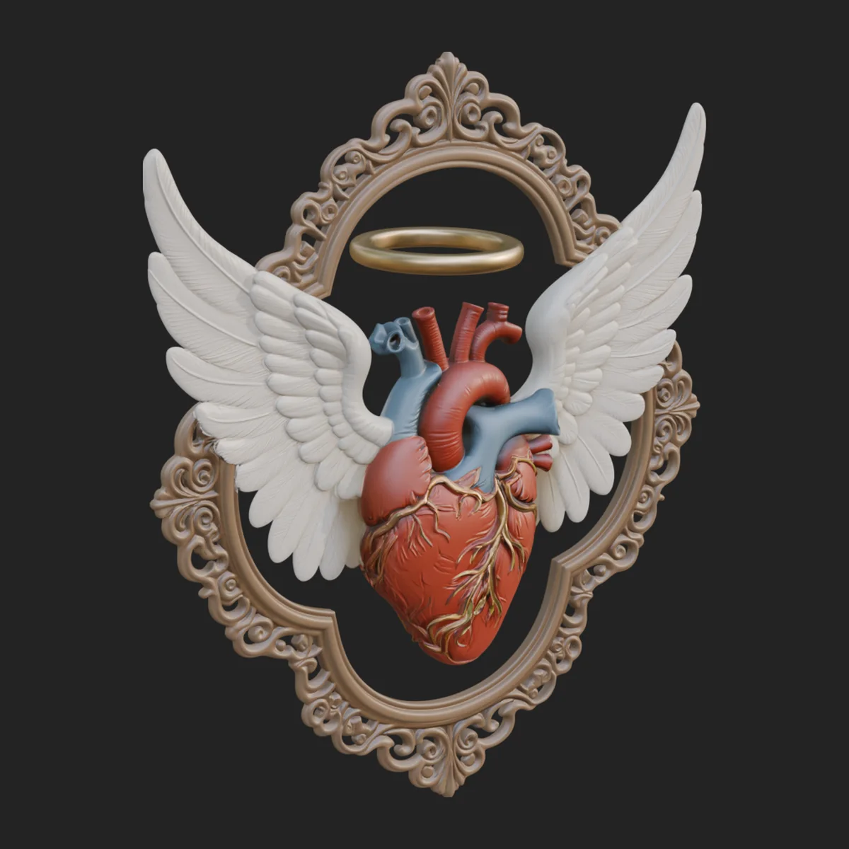 Winged Anatomical Heart Ornament Design 2
