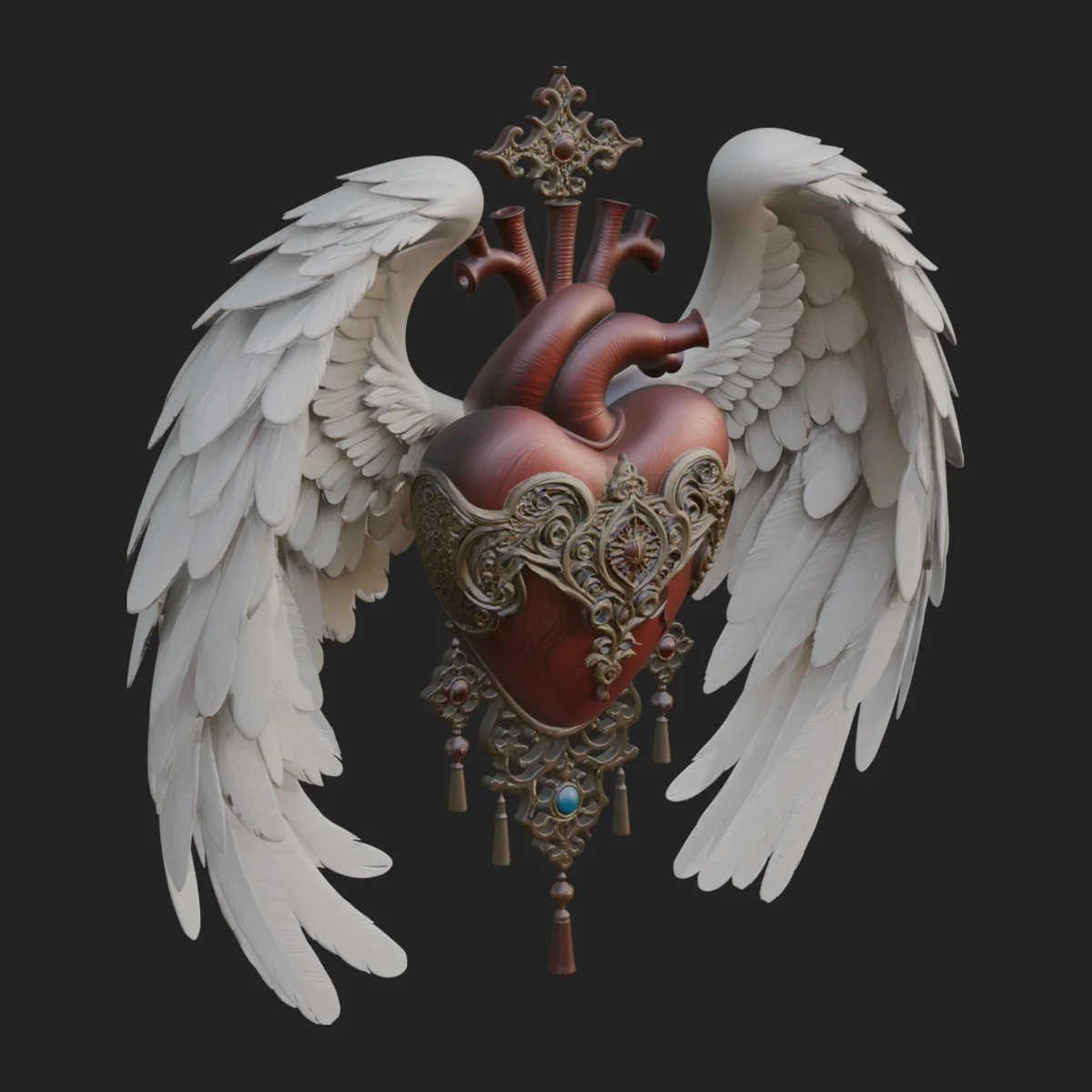Winged Anatomical Heart Ornament Design 3