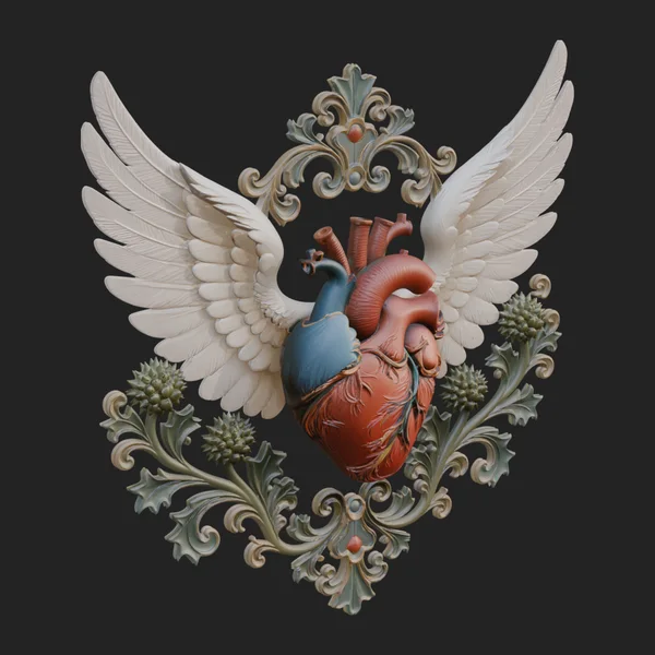 Winged Anatomical Heart Ornament Design 4