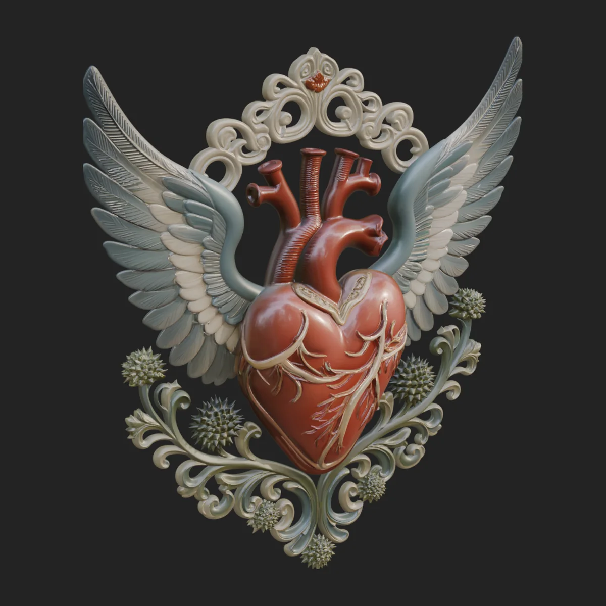 Winged Anatomical Heart Ornament Design 5