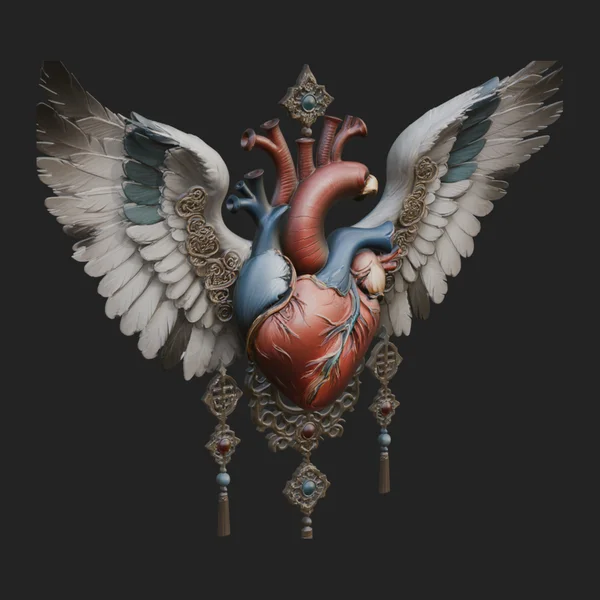 Winged Anatomical Heart Ornament Design 6